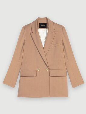 Maje Double-Breasted Tan Blazer with Gold Buttons - Fr 40